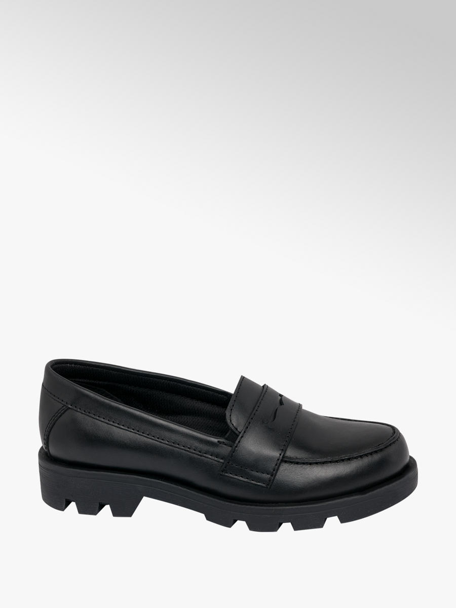 girls black leather loafers