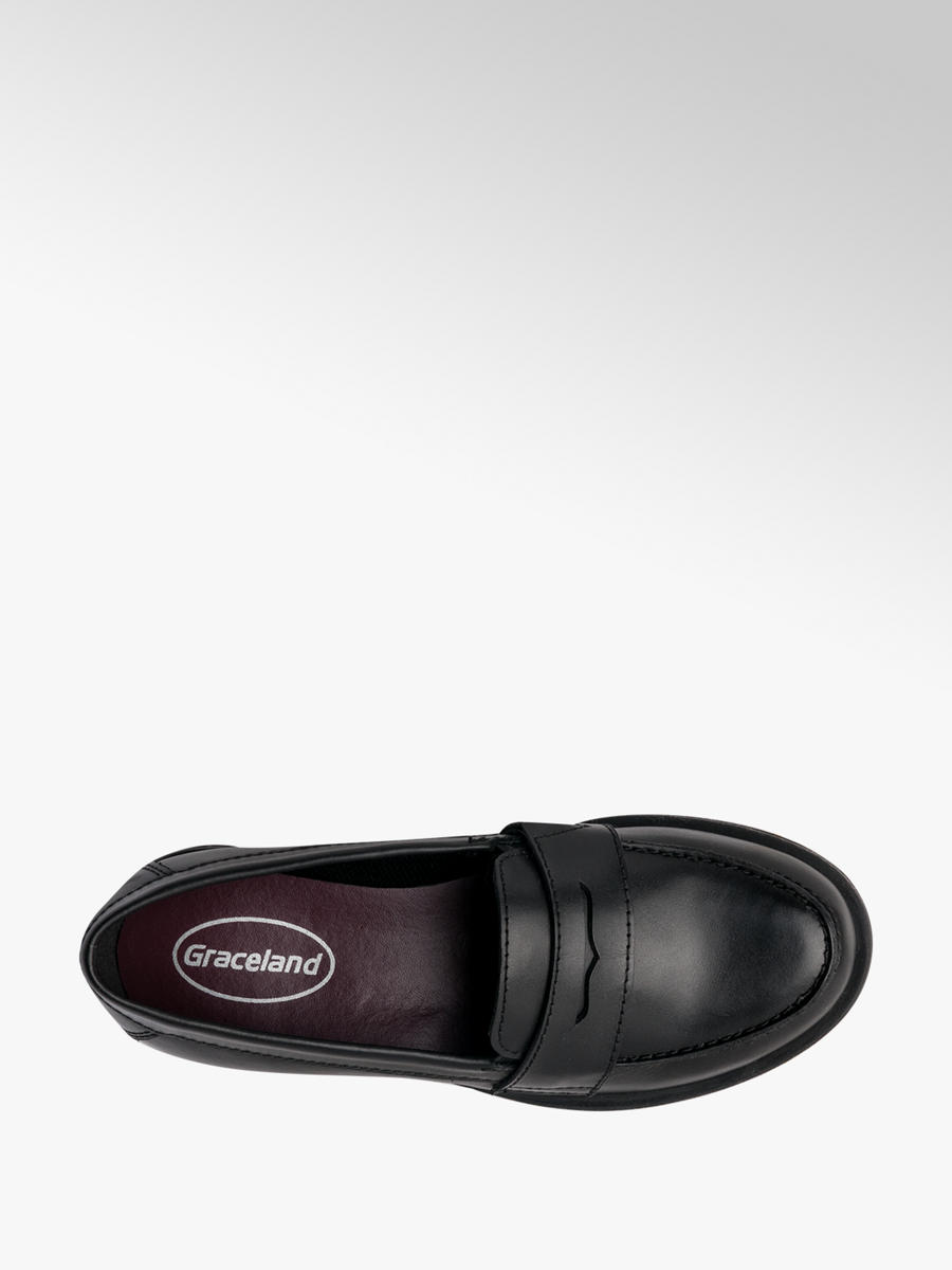 girls black leather loafers