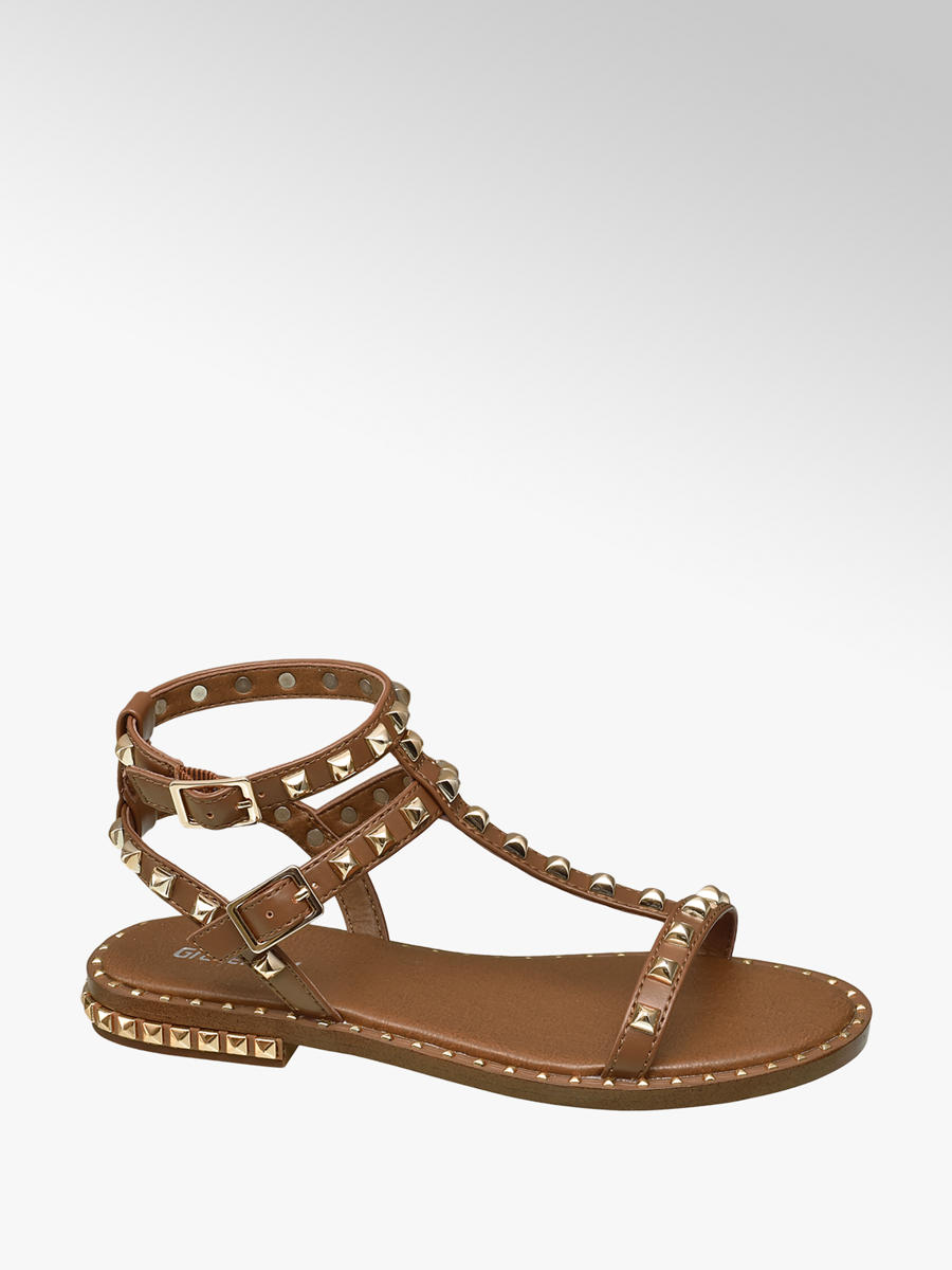 Studded Gladiator Sandals Tan 