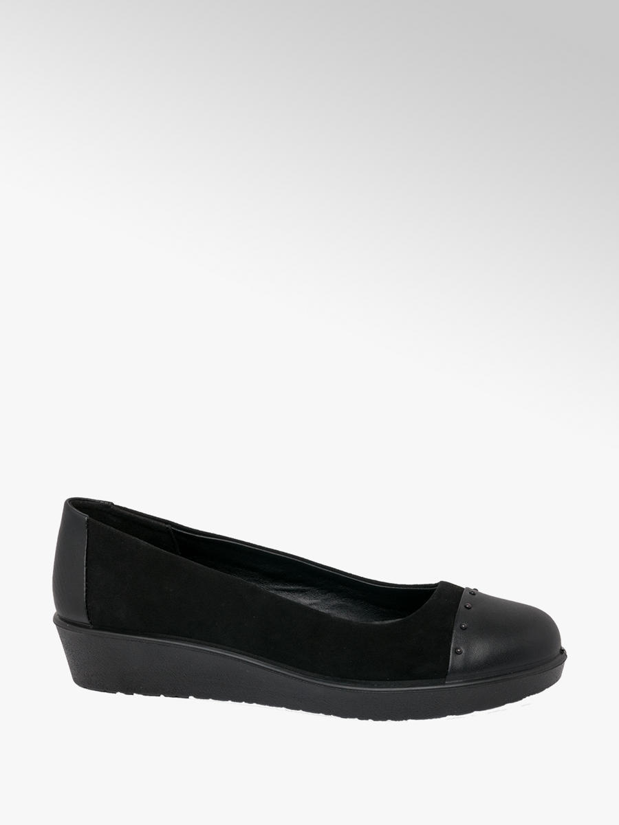 Leather Wedge Slip-on Court Shoes Black 