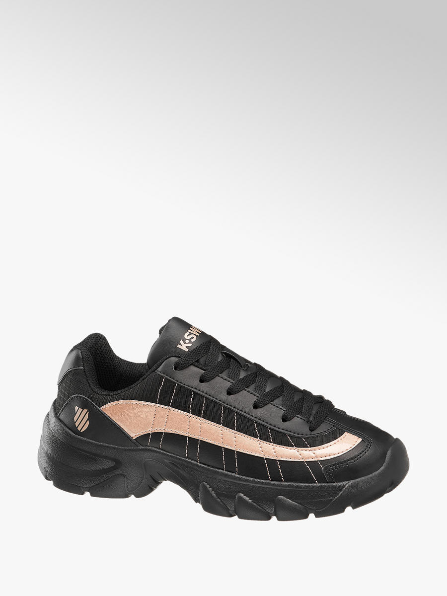 ladies black and rose gold trainers