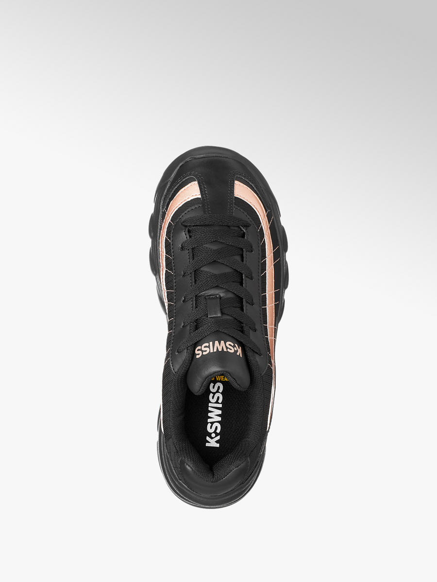 rose gold and black trainers