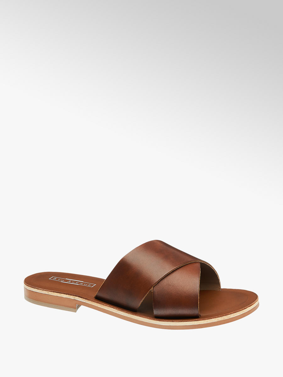 brown leather mule sandals