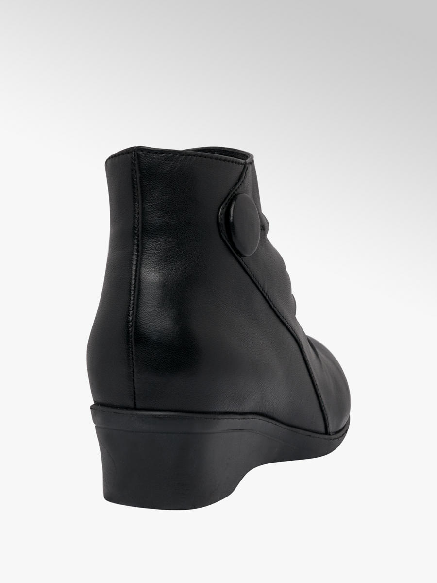 Lotus Ladies Black Leather Wedge Ankle Boots Deichmann