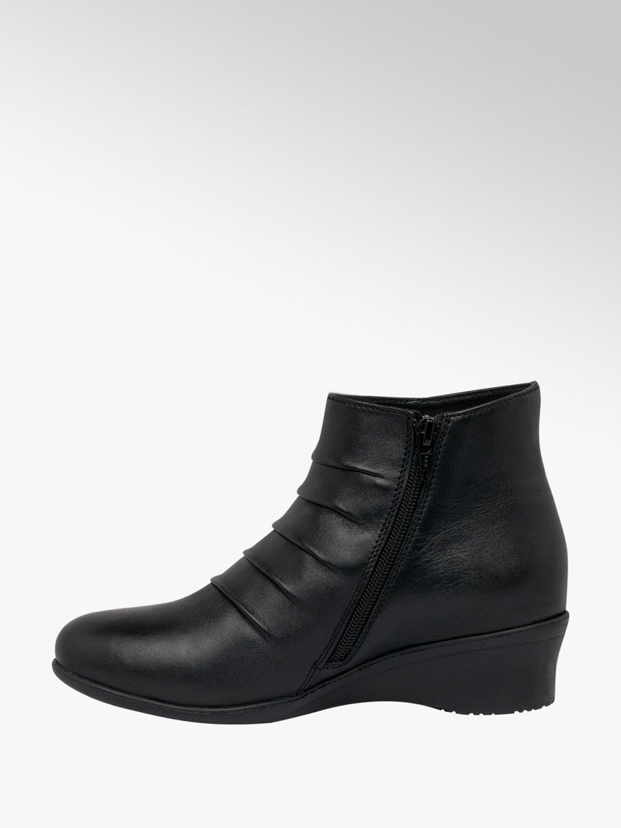 Lotus Ladies Black Leather Wedge Ankle Boots Deichmann