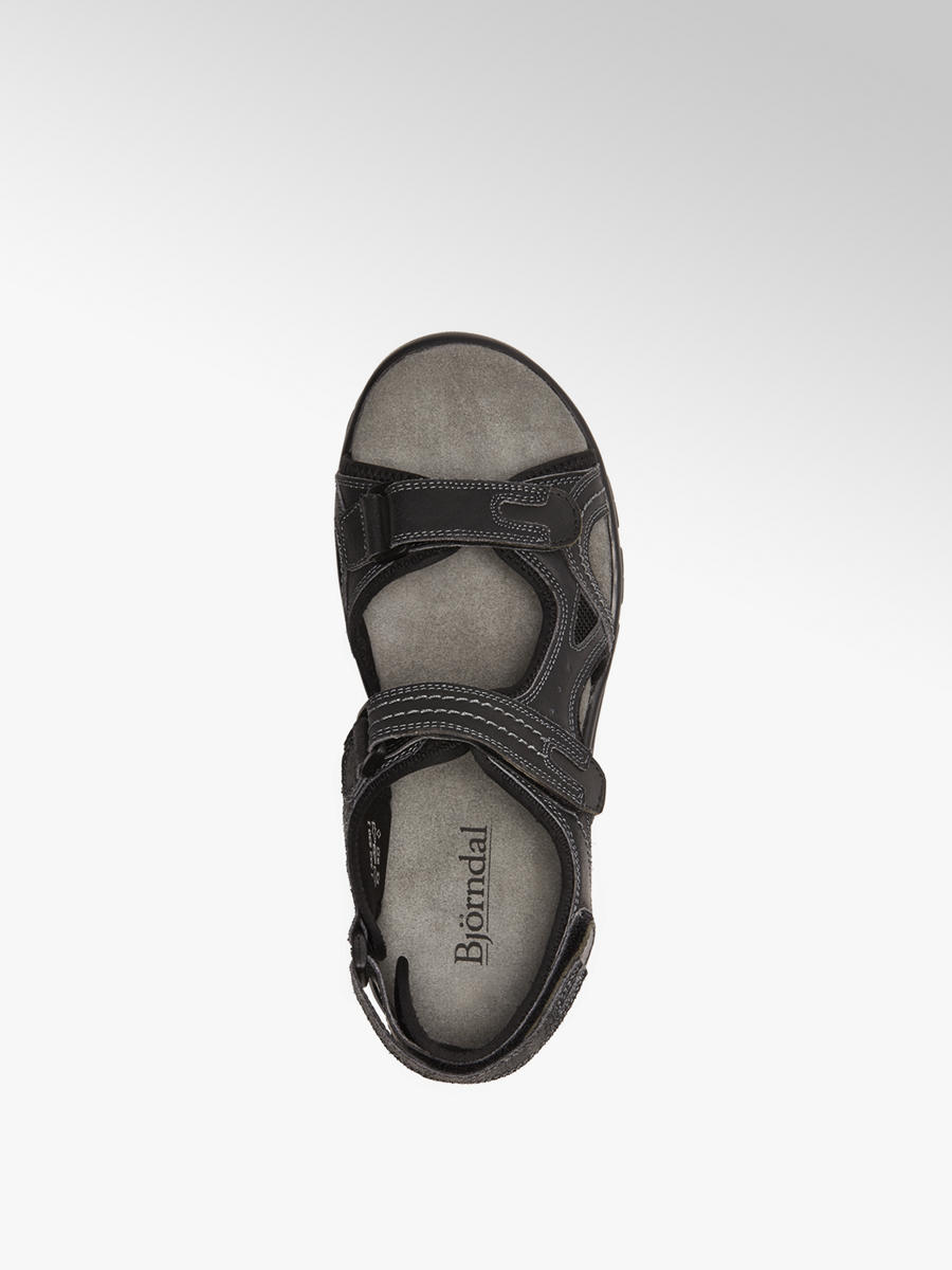 Men's AM Shoe Black Leather Strap Sandals Deichmann