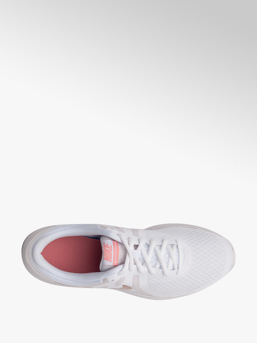 white and rose gold nike trainers