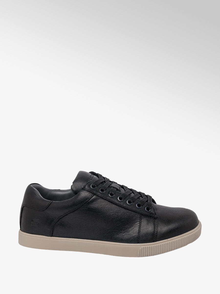 skechers mens black leather trainers