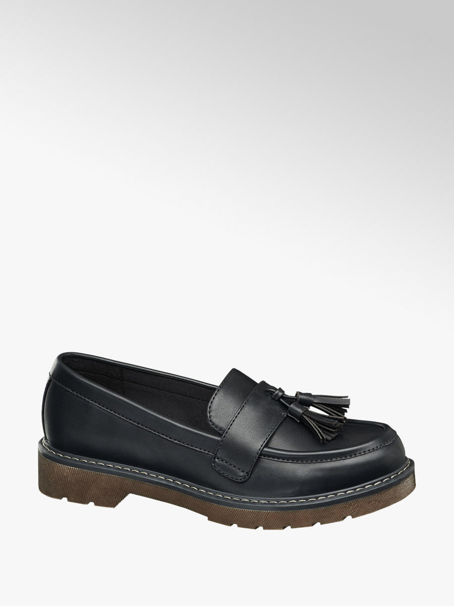 ladies black chunky loafers