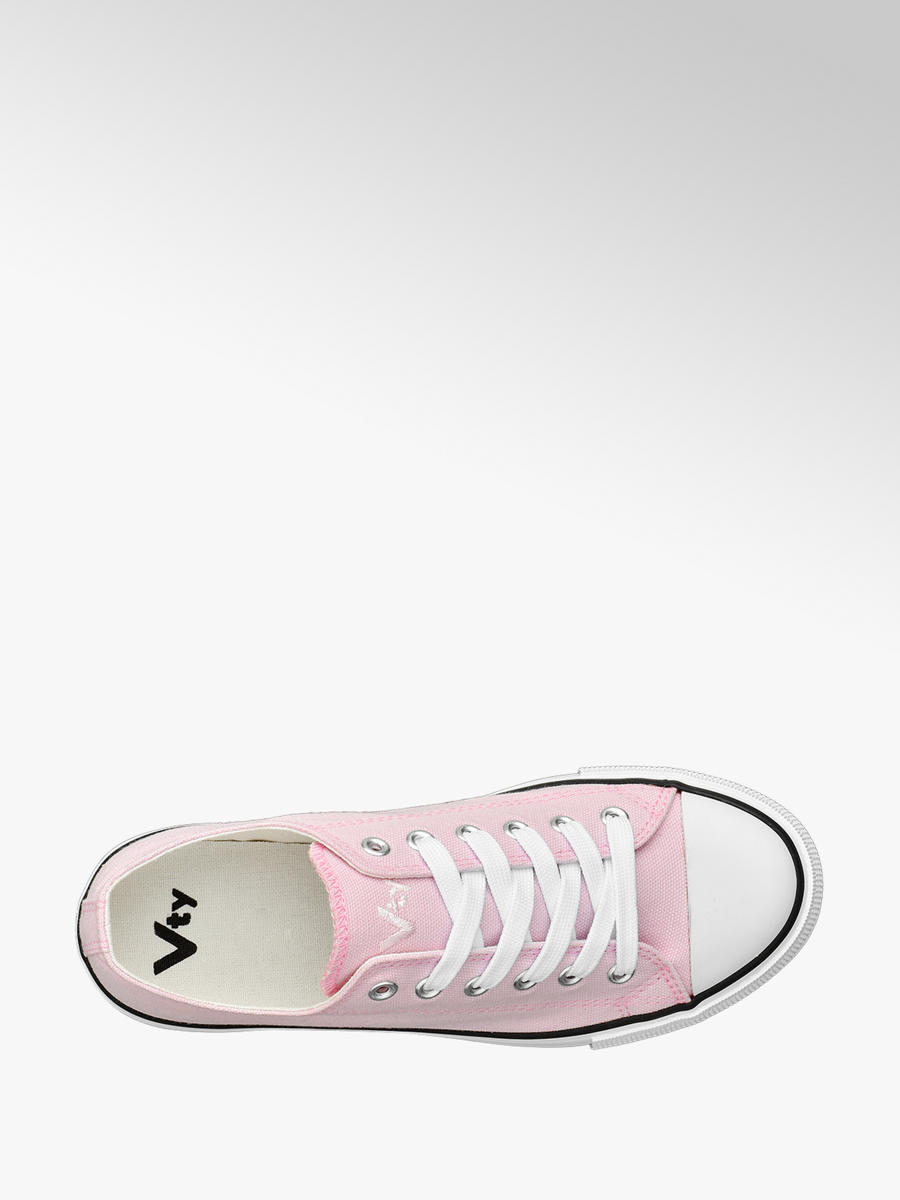 Vty Ladies Pink Lace-up Canvas Shoes 