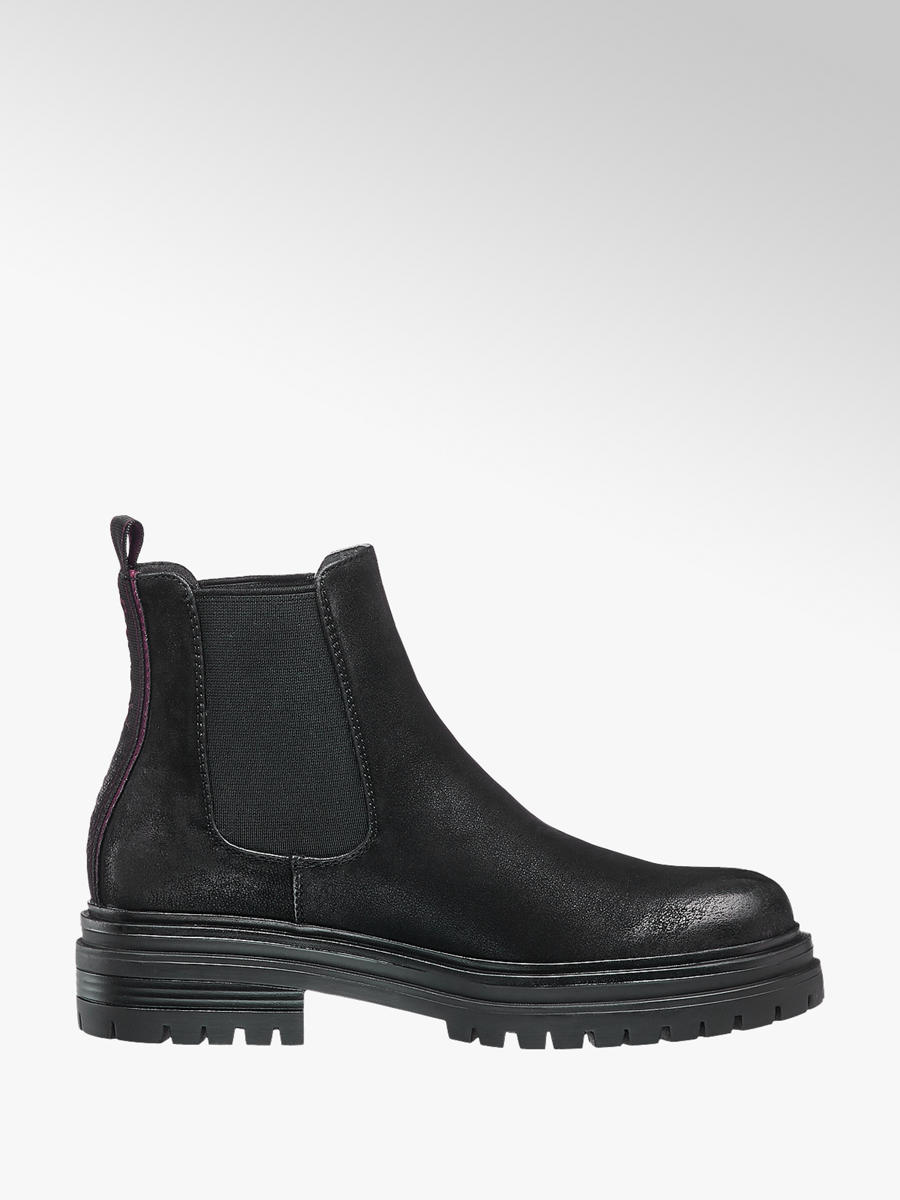black leather chunky chelsea boots
