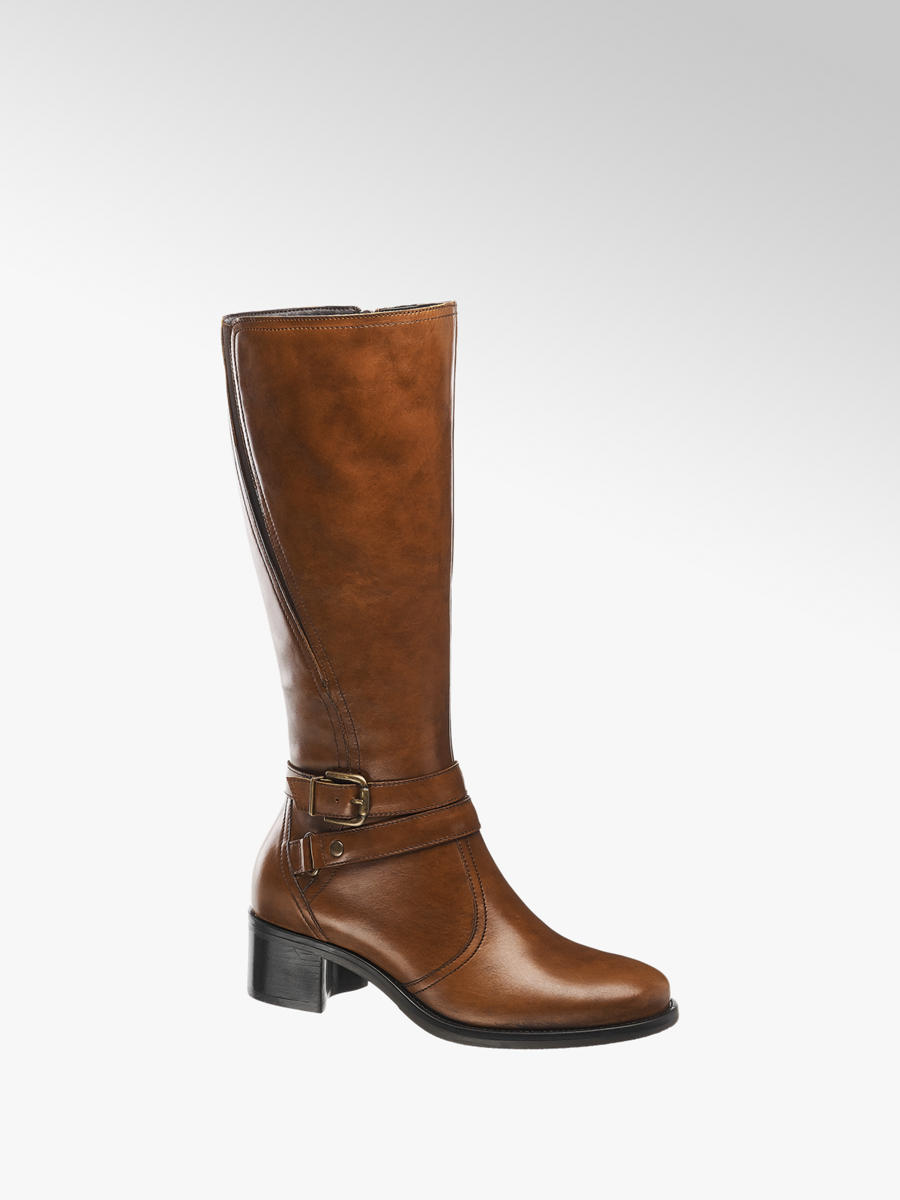 tan leather knee high block heel boots