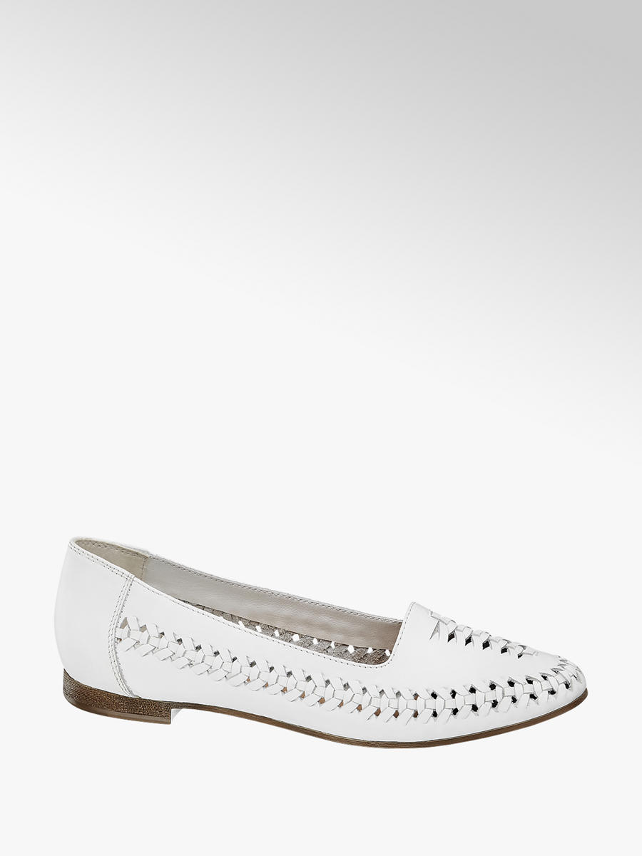 5th Avenue Leather Woven Loafers White