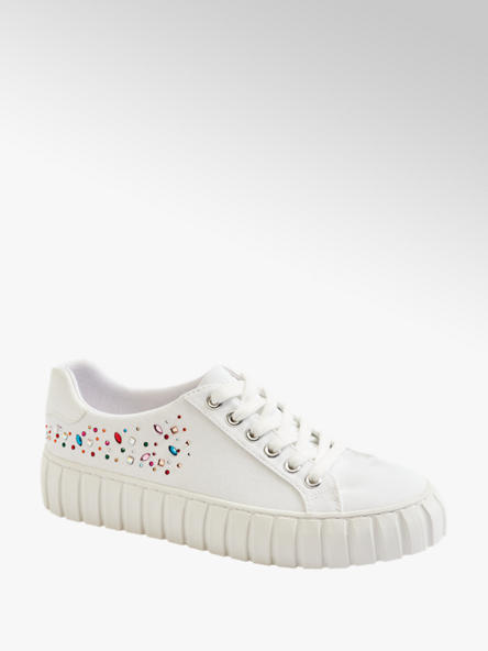 Graceland Leinen Sneaker in Weiß mit Schmucksteinen