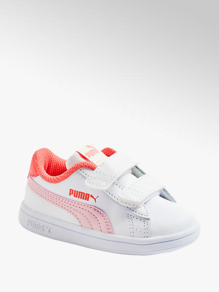 Puma biało-różowe sneakersy dziewczęce Smash 