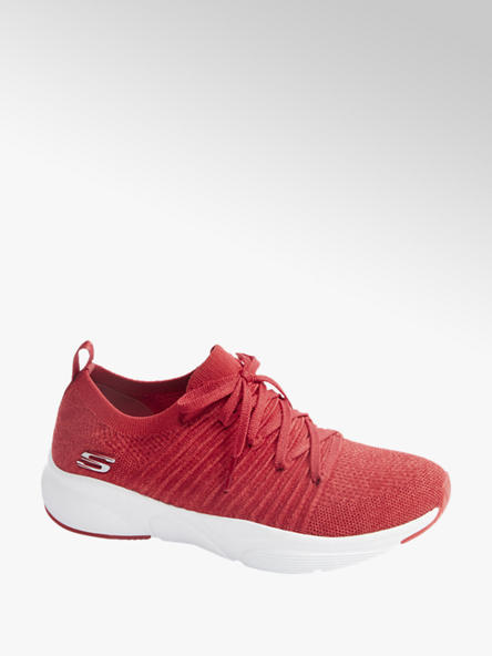 Skechers czerwone sneakersy damskie Skechers na białej podeszwie