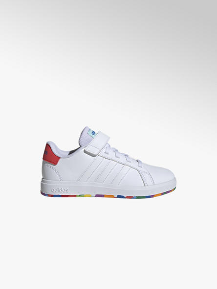 adidas białe sneakersy dziecięce adidas Grand Court na kolorowej podeszwie