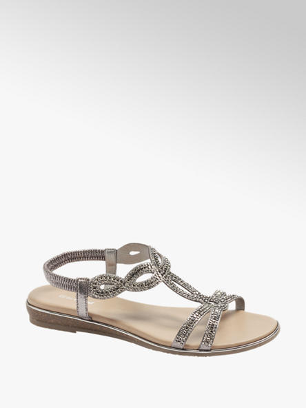 Graceland srebrne błyszczące sandałki damskie Graceland