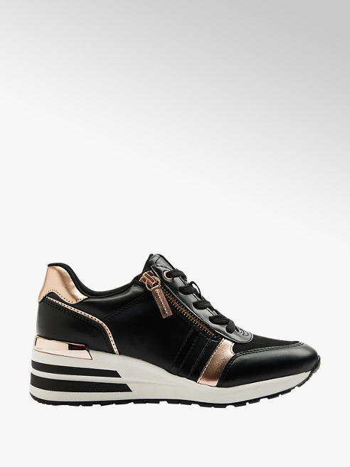 Graceland Keil Sneaker in Schwarz mit Metallic-Details