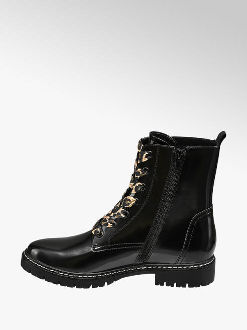 Graceland Ladies Patent Ankle Boots Black Leopard Print | Deichmann