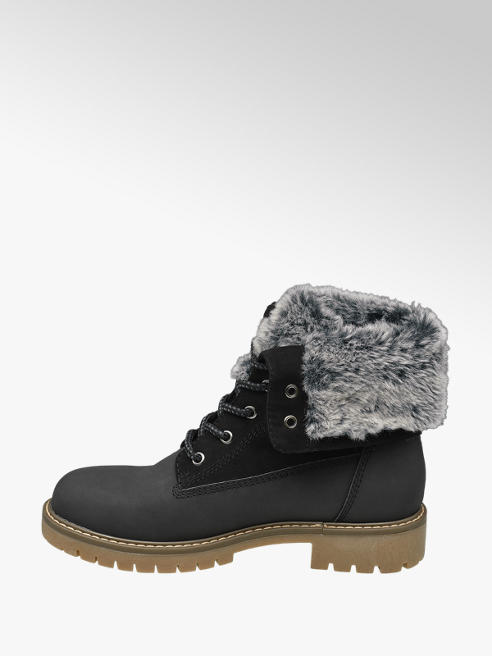 Landrover Ladies Fur Top Lace-up Ankle Boots Black | Deichmann