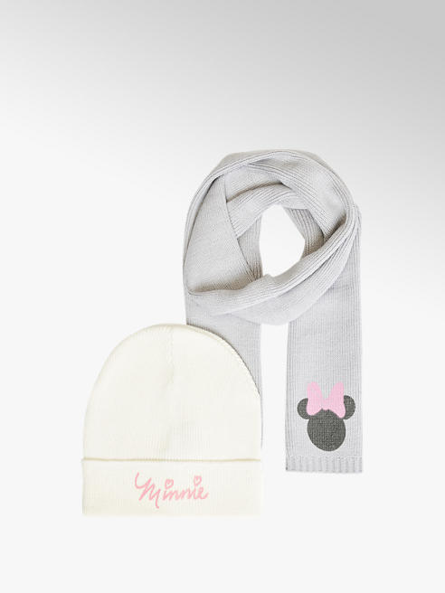 Minnie Mouse Schal und Mütze Set in Grau-Weiß