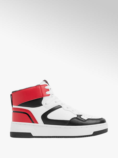 Graceland biało-czarno-czerwone wysokie sneakersy damskie Graceland