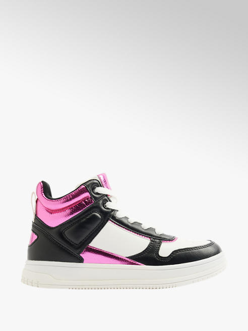 Graceland biało-czarno-różowe wysokie sneakersy dziewczęce Graceland
