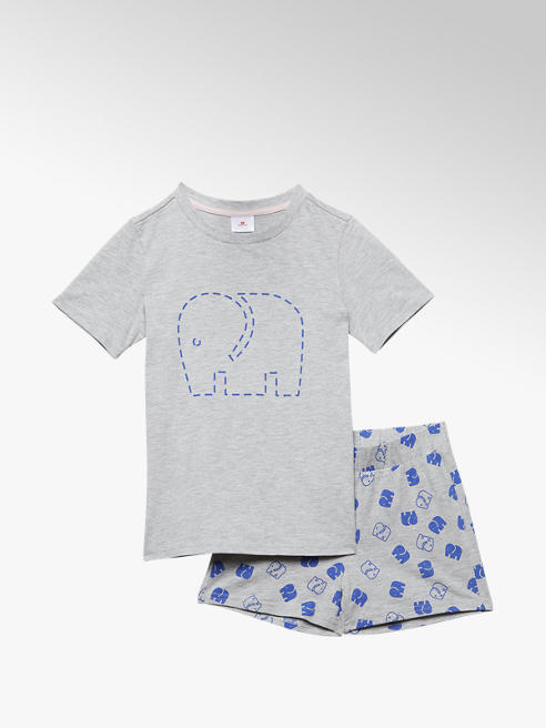 elefanten Pyjama Set in Grau-Blau