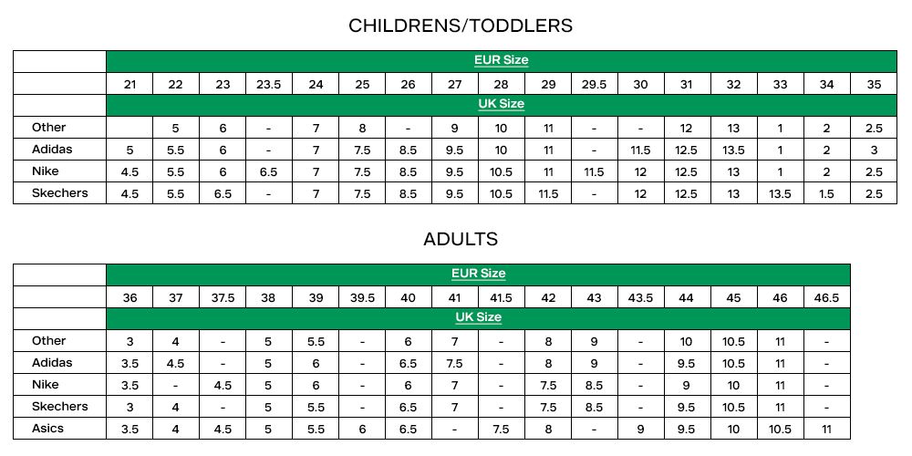 skechers childrens size chart